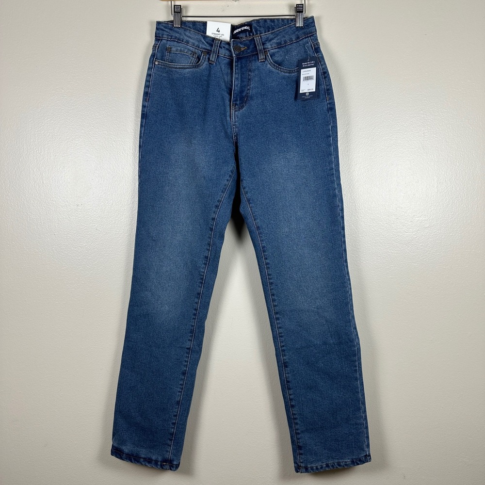 Lands' End Womens 4 Straight Leg Jeans Blue Flannel Lined Medium Wash Winter NEW